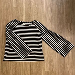 Madewell Black and Cream Bell-Sleeve Top